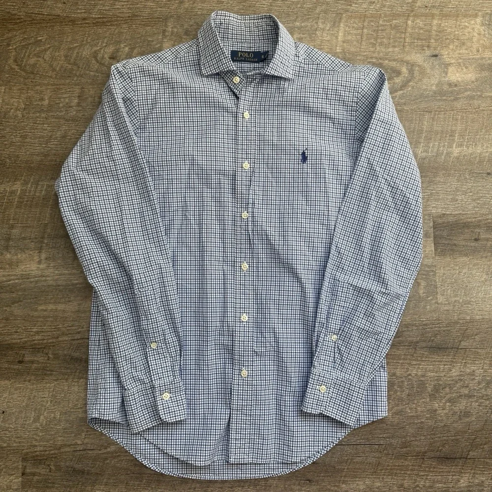 Polo‎ Ralph Lauren Shirt Mens Small Blue White Gingham Check Button Down Cotton